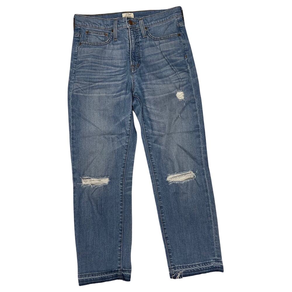 J Crew Straightaway Jean 27 Distressed G2628 Mid Rise Medium Wash Blue Denim